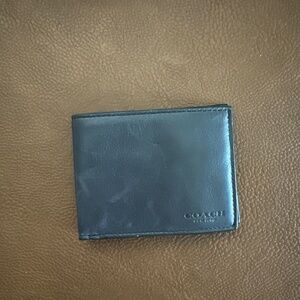 Coach Men's slim billfold Blue Leather Wallet